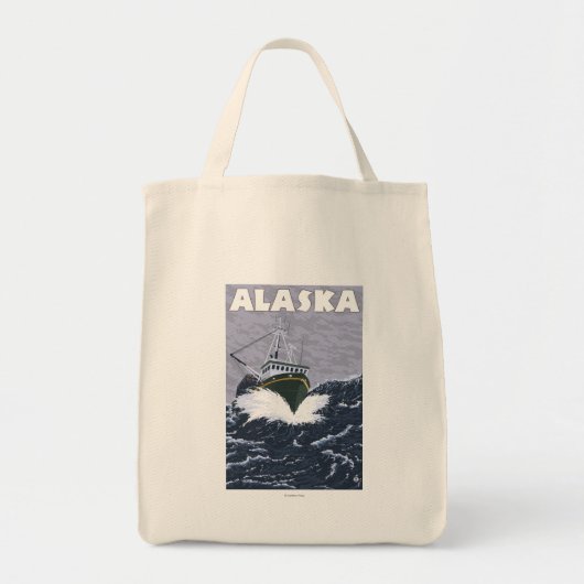 AlaskaCrab Boat Vintage Travel Poster Tote Bag (Voorkant)