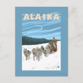 AlaskaDogsledding Vintage Travel Poster Briefkaart (Voorkant)