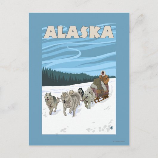 AlaskaDogsledding Vintage Travel Poster Briefkaart (Voorkant)