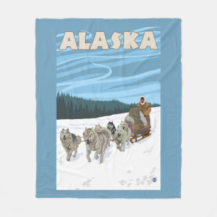 AlaskaDogsledding Vintage Travel Poster Fleece Deken