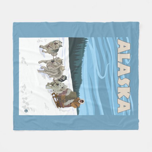 AlaskaDogsledding Vintage Travel Poster Fleece Deken (Voorkant (Horizontaal))
