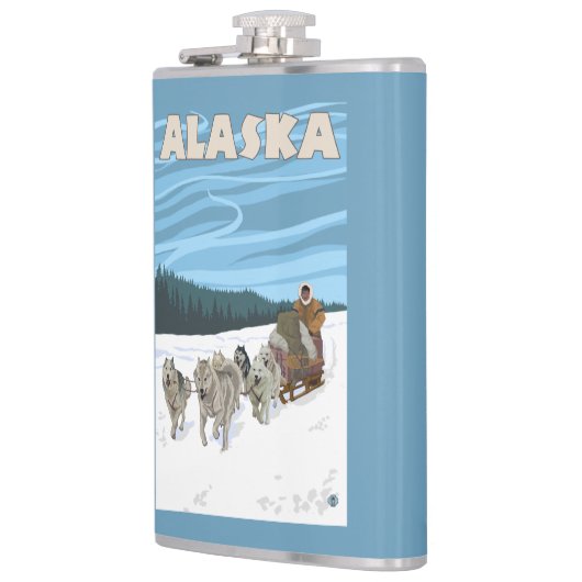 AlaskaDogsledding Vintage Travel Poster Heupfles (Links)