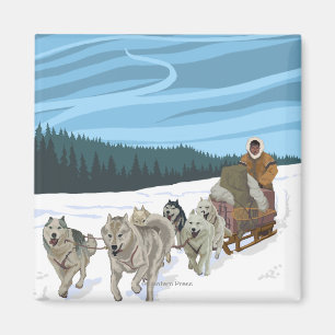 AlaskaDogsledding Vintage Travel Poster Magneet