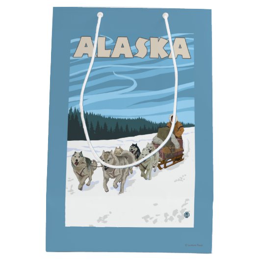 AlaskaDogsledding Vintage Travel Poster Medium Cadeauzakje (Achterkant)