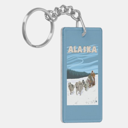 AlaskaDogsledding Vintage Travel Poster Sleutelhanger (Voorkant Links)