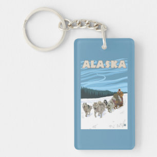 AlaskaDogsledding Vintage Travel Poster Sleutelhanger
