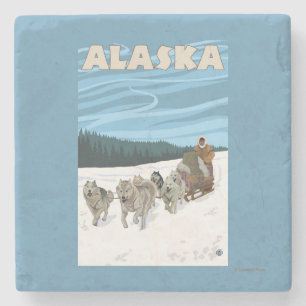 AlaskaDogsledding Vintage Travel Poster Stenen Onderzetter