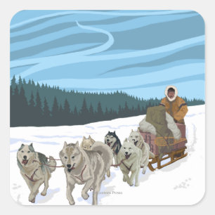AlaskaDogsledding Vintage Travel Poster Vierkante Sticker