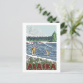 AlaskaFly Fisherman Vintage Travel Poster Briefkaart (Staand voorkant)