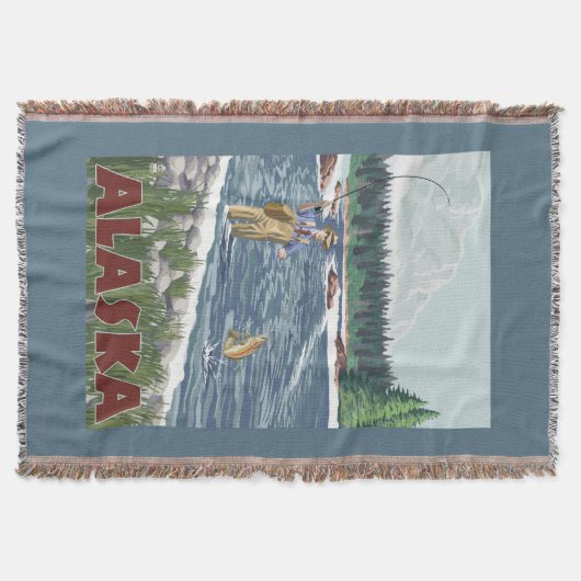 AlaskaFly Fisherman Vintage Travel Poster Deken (Voorkant)