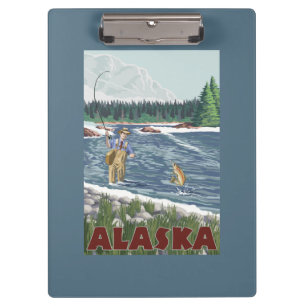 AlaskaFly Fisherman Vintage Travel Poster Klembord