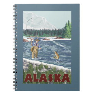 AlaskaFly Fisherman Vintage Travel Poster Notitieboek