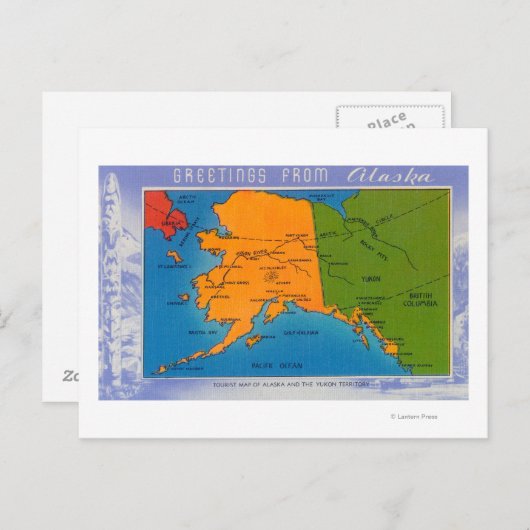 AlaskaGroetings van de kaart van Alaska (Voorkant / Achterkant)