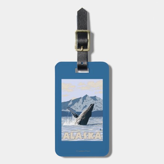 AlaskaHumpback Whale Vintage Travel Poster Bagagelabel (Voorkant verticaal)