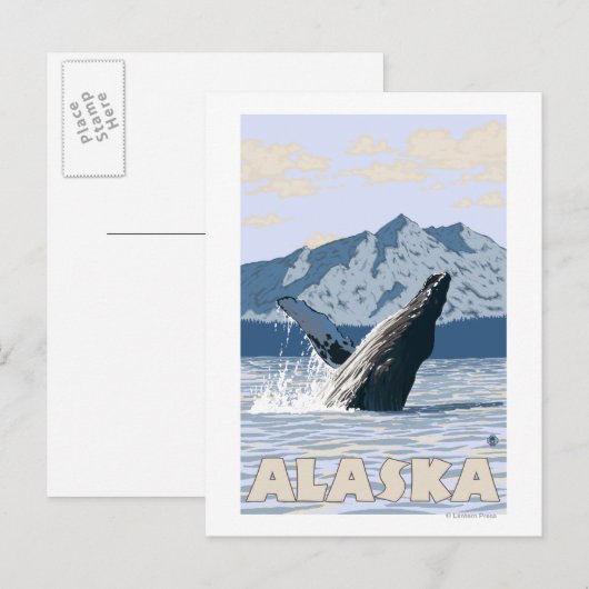 AlaskaHumpback Whale Vintage Travel Poster Briefkaart (Voorkant / Achterkant)