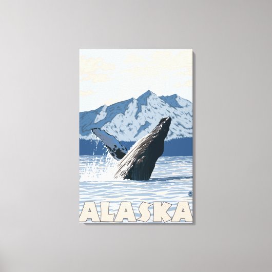 AlaskaHumpback Whale Vintage Travel Poster Canvas Afdruk (Voorkant)