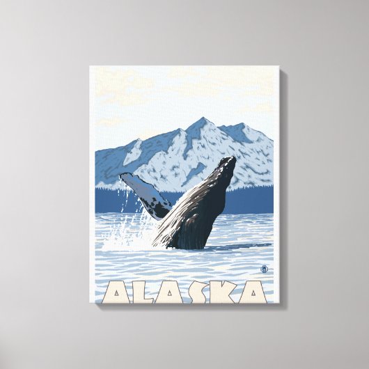 AlaskaHumpback Whale Vintage Travel Poster Canvas Afdruk (Voorkant)