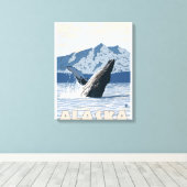 AlaskaHumpback Whale Vintage Travel Poster Canvas Afdruk (Insitu (Houten vloer))