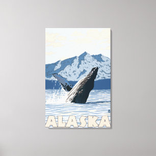 AlaskaHumpback Whale Vintage Travel Poster Canvas Afdruk