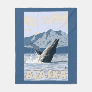AlaskaHumpback Whale Vintage Travel Poster Fleece Deken
