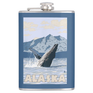 AlaskaHumpback Whale Vintage Travel Poster Heupfles
