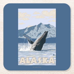 AlaskaHumpback Whale Vintage Travel Poster Kartonnen Onderzetters