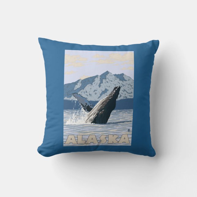 AlaskaHumpback Whale Vintage Travel Poster Kussen (Voorkant)