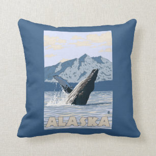 AlaskaHumpback Whale Vintage Travel Poster Kussen