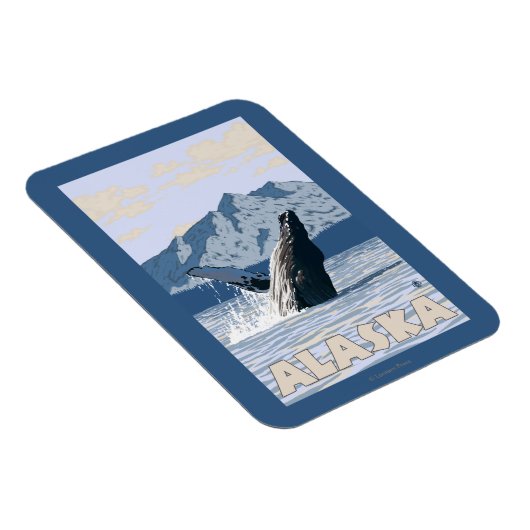 AlaskaHumpback Whale Vintage Travel Poster Magneet (Rechterzijde)