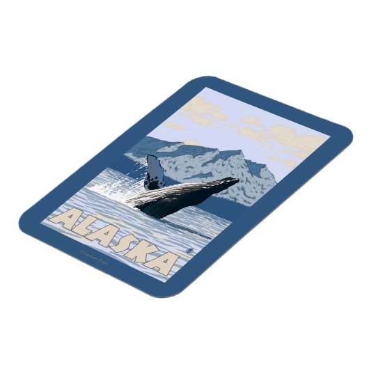 AlaskaHumpback Whale Vintage Travel Poster Magneet (Linkerzijde)