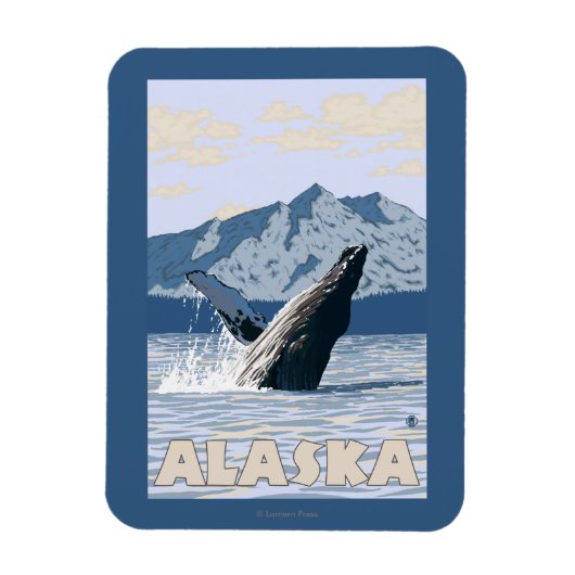 AlaskaHumpback Whale Vintage Travel Poster Magneet (Verticaal)