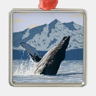 AlaskaHumpback Whale Vintage Travel Poster Metalen Ornament
