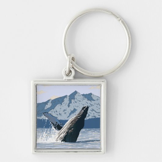 AlaskaHumpback Whale Vintage Travel Poster Sleutelhanger (Voorkant)