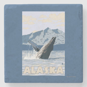 AlaskaHumpback Whale Vintage Travel Poster Stenen Onderzetter