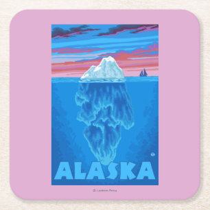 AlaskaIceberg Vintage Travel Poster Kartonnen Onderzetters