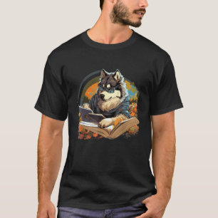 Alaskaïsche Malamute-hond leest boek buiten T-shirt