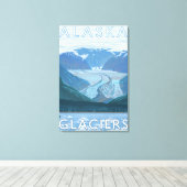 AlaskaLarge Glacier Scene Vintage Travel Canvas Afdruk (Insitu (Houten vloer))
