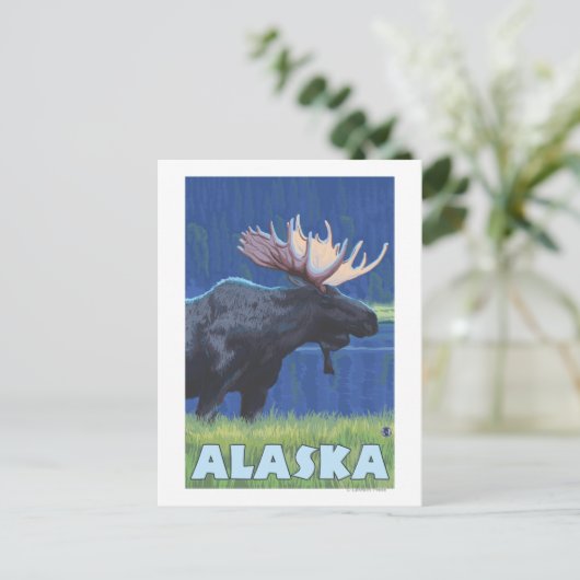 AlaskaMoonlight Moose Briefkaart (Staand voorkant)