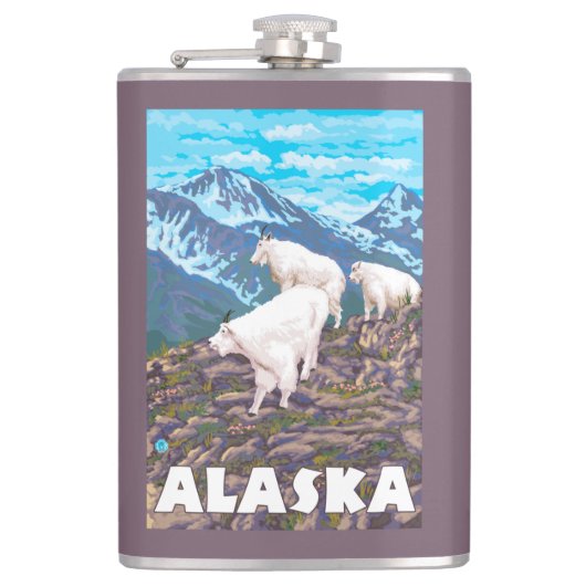 AlaskaMountain Goats Vintage Travel Poster Heupfles (Voorkant)