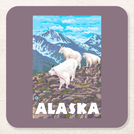 AlaskaMountain Goats Vintage Travel Poster Kartonnen Onderzetters (Voorkant)