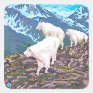 AlaskaMountain Goats Vintage Travel Poster Vierkante Sticker