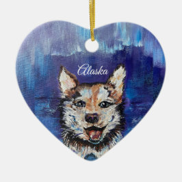 Alaskan Borealis Pup hart Keramisch Ornament_ALASK Ornament