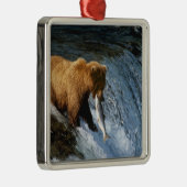 Alaskan Brown Beer vangt zalm in Brooks Metalen Ornament (Rechts)