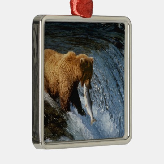 Alaskan Brown Beer vangt zalm in Brooks Metalen Ornament (Rechts)