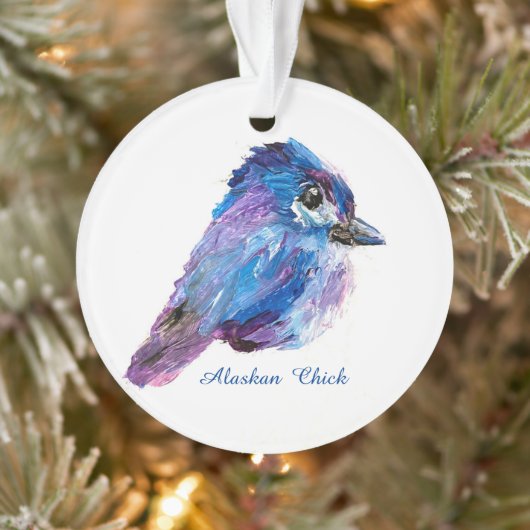 Alaskan Chick acrylic ornament w/QR_no Holid (Boom)