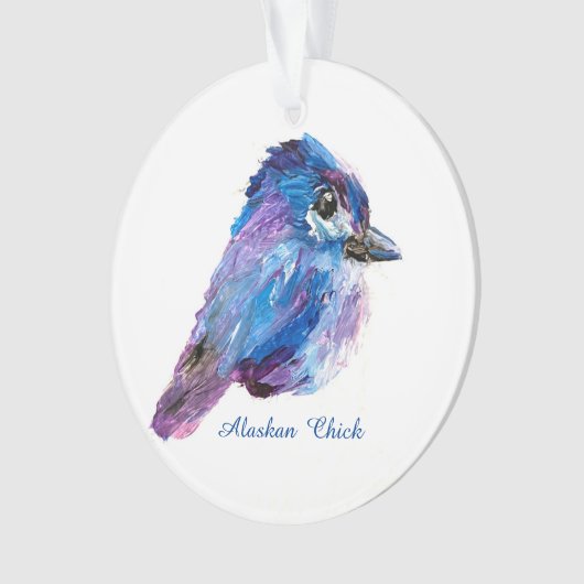 Alaskan Chick acrylic ornament w/QR_no Holid (voorkant)