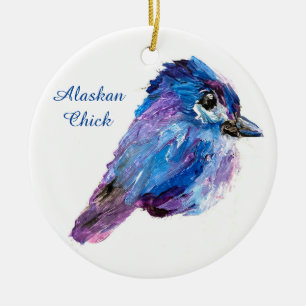 Alaskan Chick-ronde keramische versiering met QR_n Keramisch Ornament