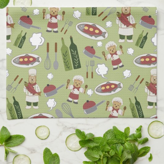 Alaskan Culinal Grizzly Green Kitchen Towels Theedoek (Gevouwen)