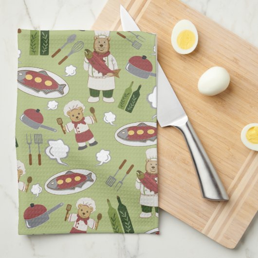 Alaskan Culinal Grizzly Green Kitchen Towels Theedoek (Quarter Fold)