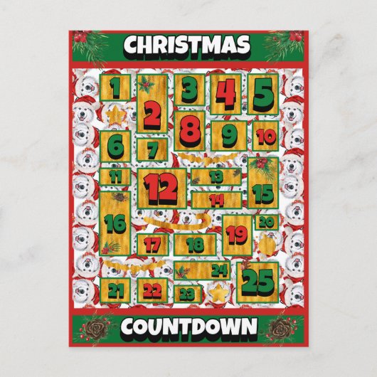 Alaskan Dog Countdown Kerst Adventkalender Feestdagenkaart (Voorkant)